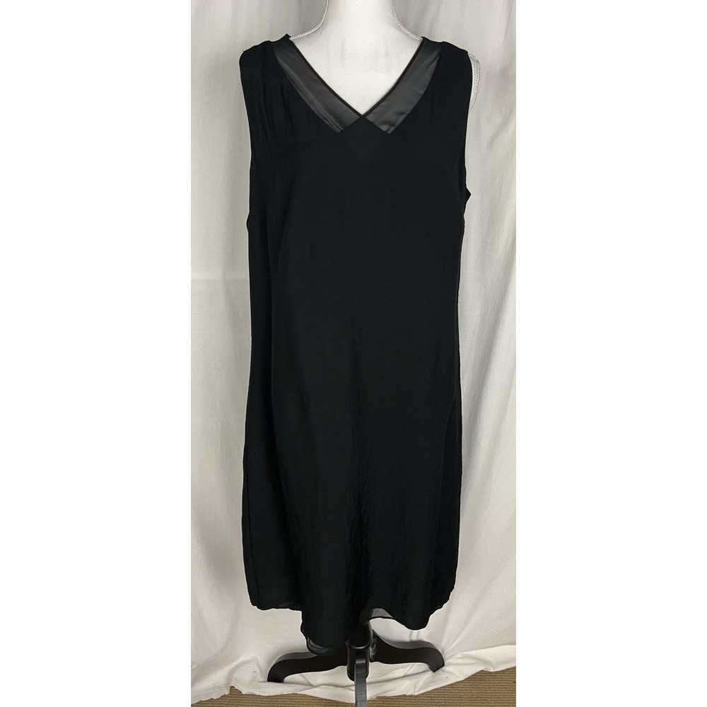 Coldwater Creek Black Sleeveless Crinkle Shift Midi Dress Size L 14 - 16 Lined